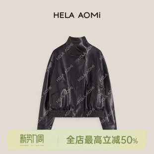 绵羊皮复古廓形皮衣机车风短外套 罗兰酱紫 邱莹莹HELA AOMI