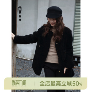 显瘦皮草 AOMI 绵羊毛100%金扣圆领宽松加厚皮草 HELA 邱莹莹