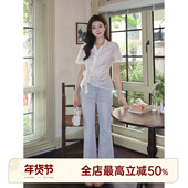 HELA AOMI 醋酸85%醋酸衬衫 邱莹莹 翻领单排扣绑带收腰衬衫 女