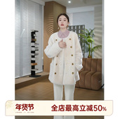 邱莹莹 羊毛革圆领双排金扣皮草 双面穿皮毛一体 HELA AOMI