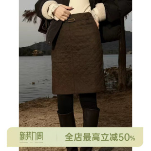 简约极简风条纹菱格纯色半身裙 麂皮格 邱莹莹HELA AOMI