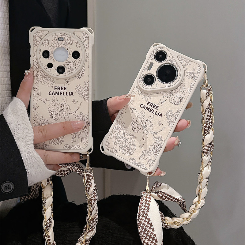 适用华为mate60pro手机壳挂脖斜挎mate70新款苹果16promax丝巾挂绳iphone15女款荣耀400可背nova14pro软外壳