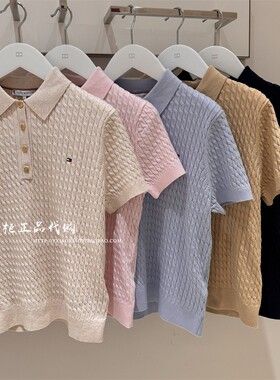 TOMMY专柜正品 2026春夏新款女士纯棉绞花POLO领针织衫 WW50998