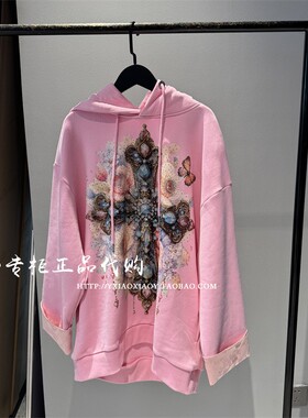 轻奢潮牌TCH专柜正品 2024秋冬翅膀烫钻宽松连帽卫衣 T72C126012