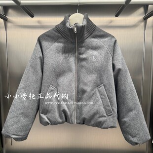 CK Jeans专柜正品 2025秋冬款女士羊毛混纺短款立领羽绒服44D515G