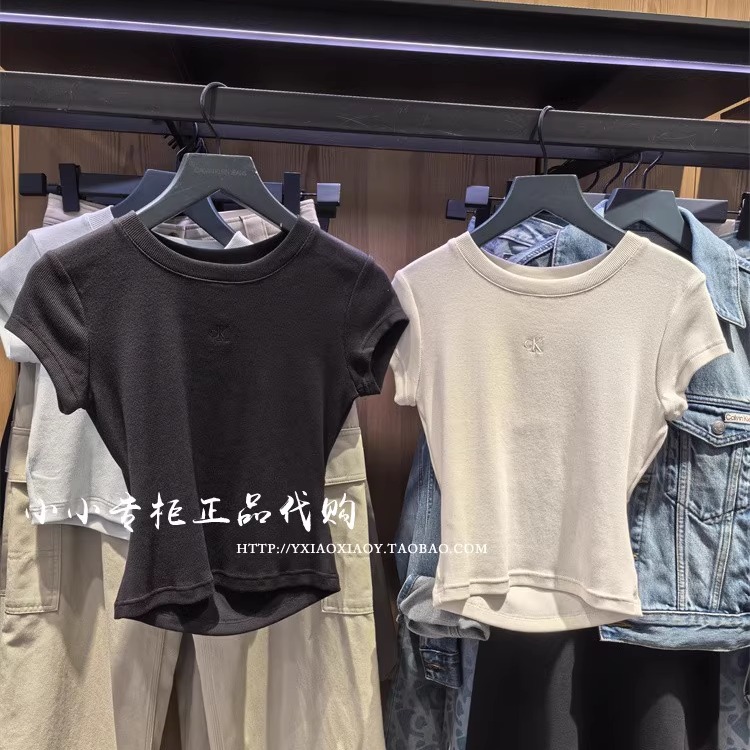 CKJeans刺绣露背短袖T恤