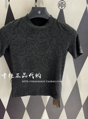 TCH轻奢潮牌专柜正品 2025春夏款烫钻花朵显瘦短袖T恤 T75A106017