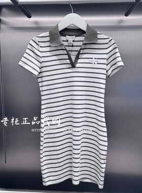 CK Jeans专柜正品 2026春夏新款女士刺绣条纹翻领连衣裙 47G851G