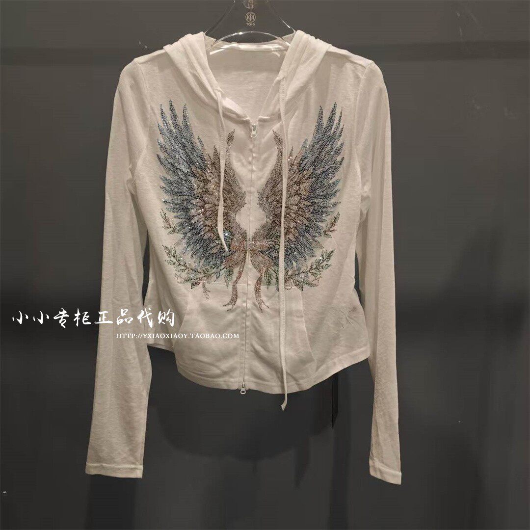 轻奢潮牌TCH专柜正品 2026春夏款女士百搭烫钻连帽衫 T78B12E1003