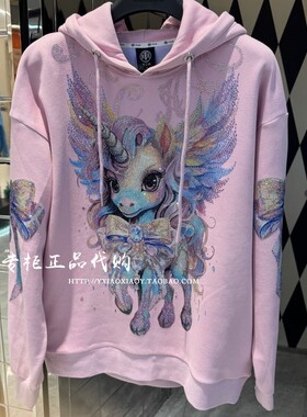 轻奢潮牌TCH专柜正品 2025秋冬款重工烫钻连帽卫衣 T75C12E9001
