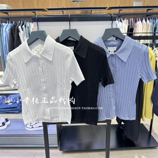CK Jeans专柜正品 2025春夏新款女肌理POLO领短袖针织开衫47AB304