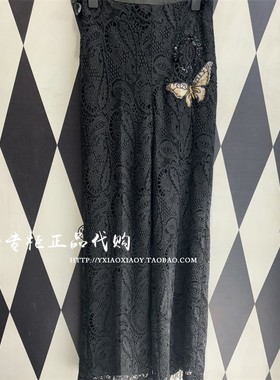 轻奢潮牌TCH专柜正品 2024秋冬烫钻蝴蝶蕾丝休闲长裤 T72C206126