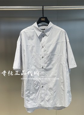 INXX专柜正品 2023夏款TOFOURTH男女条纹拼接短袖衬衫 TFD2047214