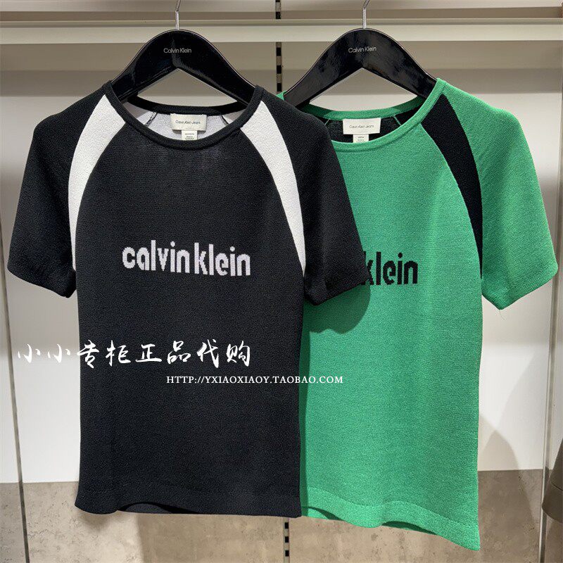 CK Jeans专柜正品 2025早秋款女装撞色字母提花短袖针织衫47C307G
