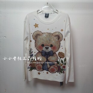 T恤 烫钻小熊花朵长袖 T75C08E9010 2025秋款 轻奢潮牌TCH专柜正品