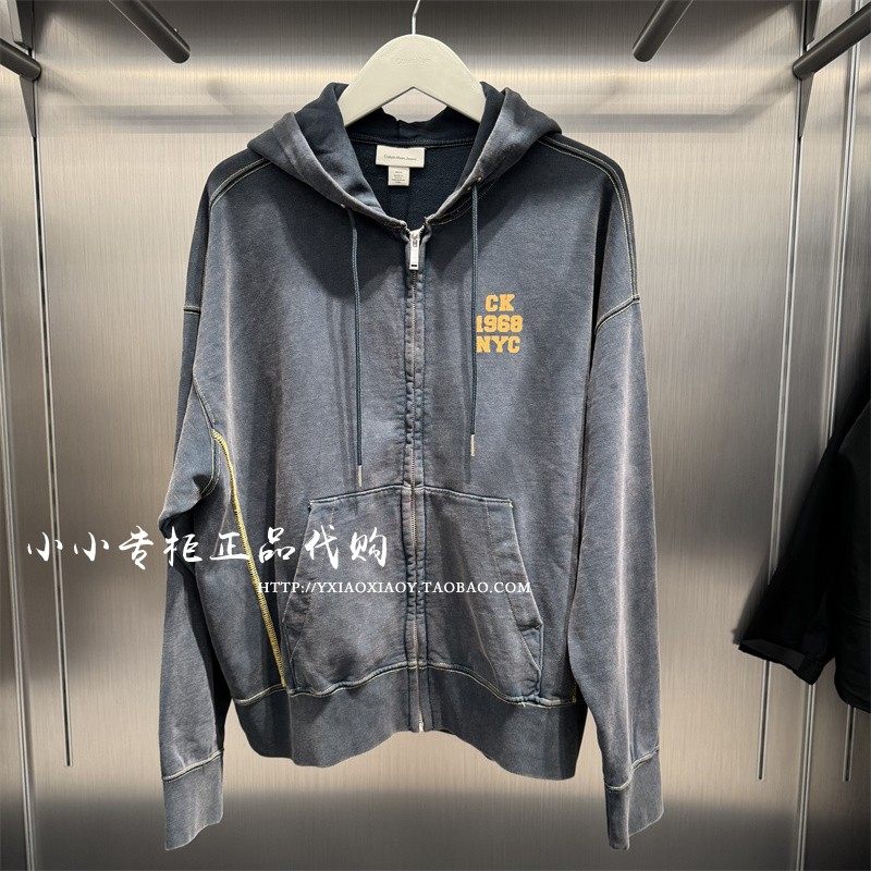 CK Jeans专柜正品 2025冬季新款男士学院风连帽开衫卫衣 4RE211G