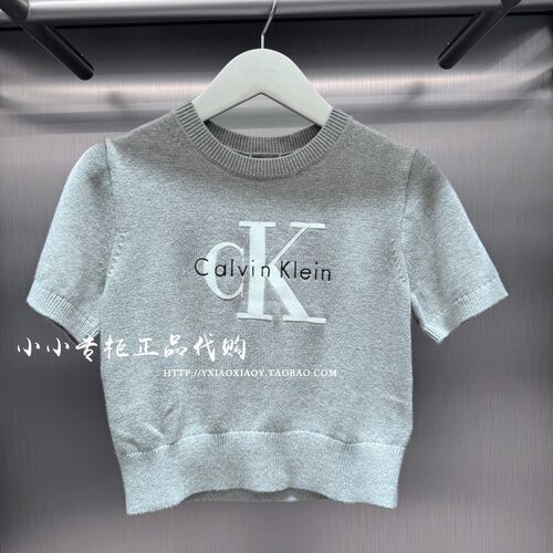 CKJeans字母刺绣短袖针织衫
