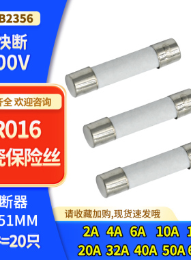 R015 陶瓷保险丝管 2A 4A 6A 10A 16A 20A 32A 40A 50A 63A
