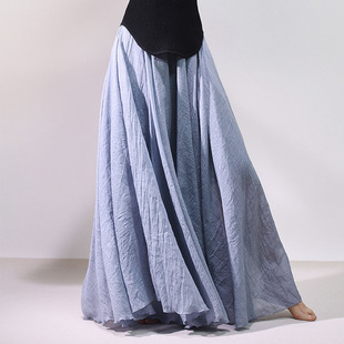 1725 文艺复古棉麻A字半身裙女高腰长裙大摆褶皱仙女裙