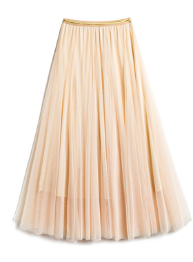 2060 气质网纱半身裙女春秋季新款高腰显瘦大摆a字长裙中长裙