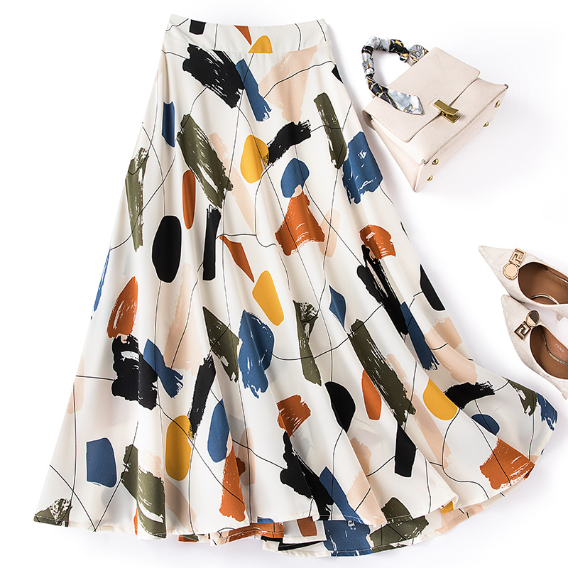 2221 薄款口袋碎花油画a字半身裙女中长款夏新款大摆垂坠感a字裙