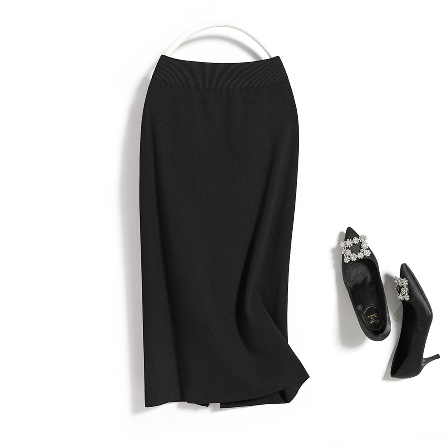 F1315 小个子针织半身裙女秋冬直筒包臀裙后开叉休闲裙