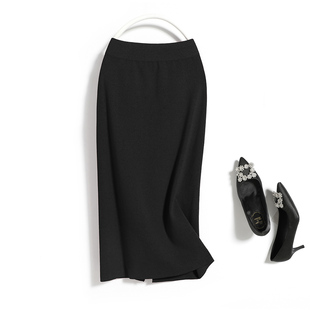 F1315 小个子针织半身裙女秋冬直筒包臀裙后开叉休闲裙