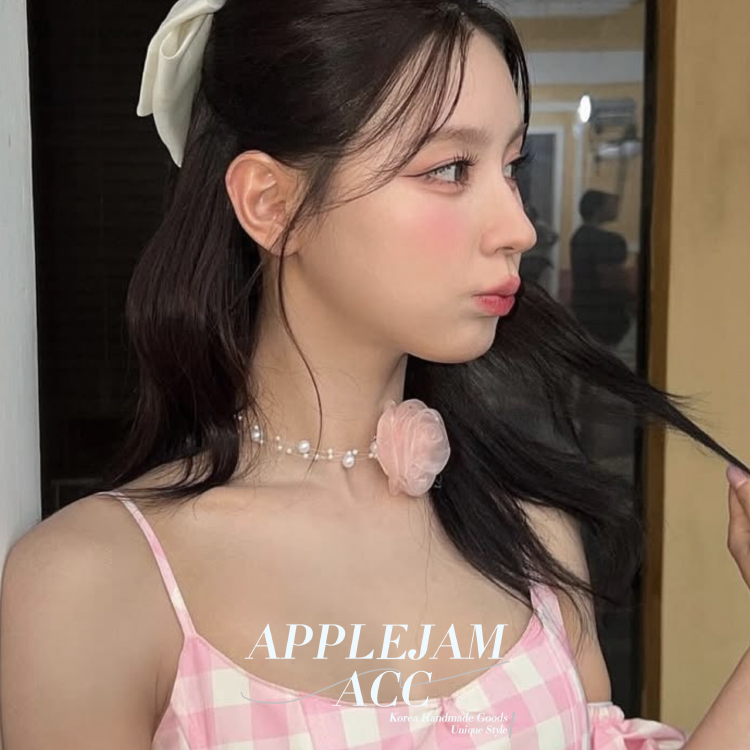 APPLEJAM 韩国赵美延同款项链 敲仙~珍珠立体网纱玫瑰花朵 choker