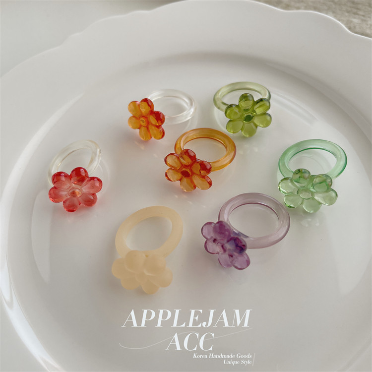 韩国进口 ins 透明亚克力 花朵 藤蔓 麻花 糖果  戒指 指环