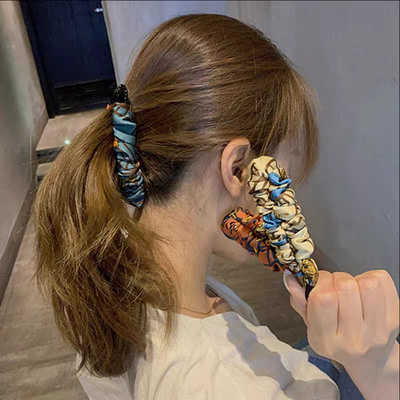 韩版网红香蕉夹竖夹马尾褶皱布艺