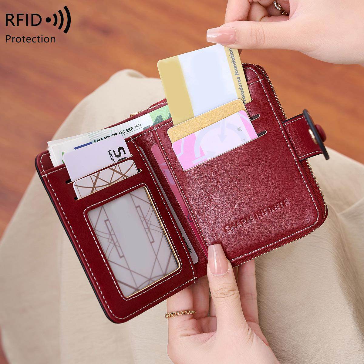 2025新款纯色时尚防盗刷女士短款钱包多功能拉链零钱包,箱包皮具/热销女包/男包,钱包,淘宝优惠券,粉丝福利购,淘宝优惠卷