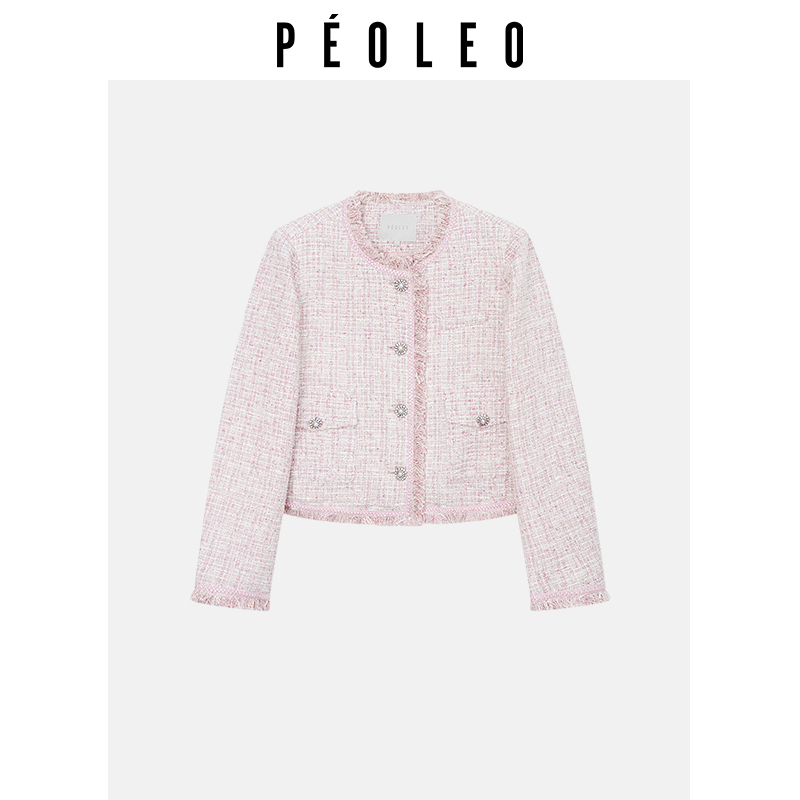 飘蕾粉色小香风外套2025春秋新款
