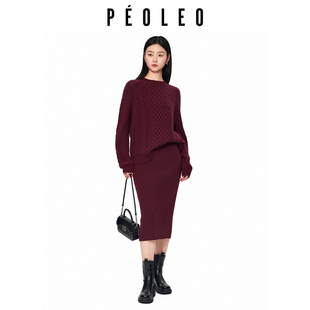 显瘦气质百搭半身裙两件套 新款 飘蕾圆领兔毛针织套装 女2025年冬季