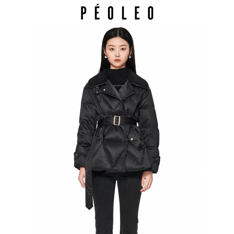 飘蕾黑色时尚收腰羽绒服2025年时尚洋气翻领显瘦90鸭绒加厚外套潮