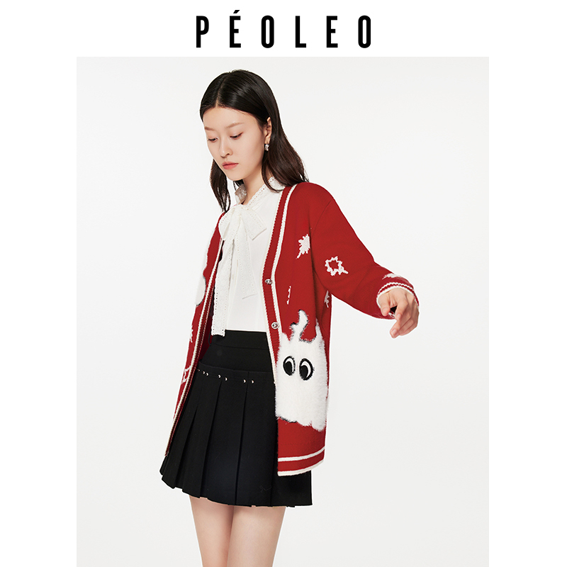 飘蕾拼色毛衣针织开衫2024新款