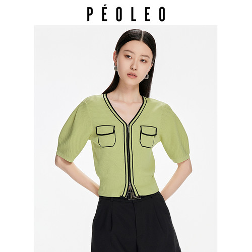 飘蕾泡泡袖针织开衫毛衫