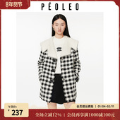 飘蕾小香风千鸟格绵羊毛大衣冬季 清仓直降 加厚保暖中长款