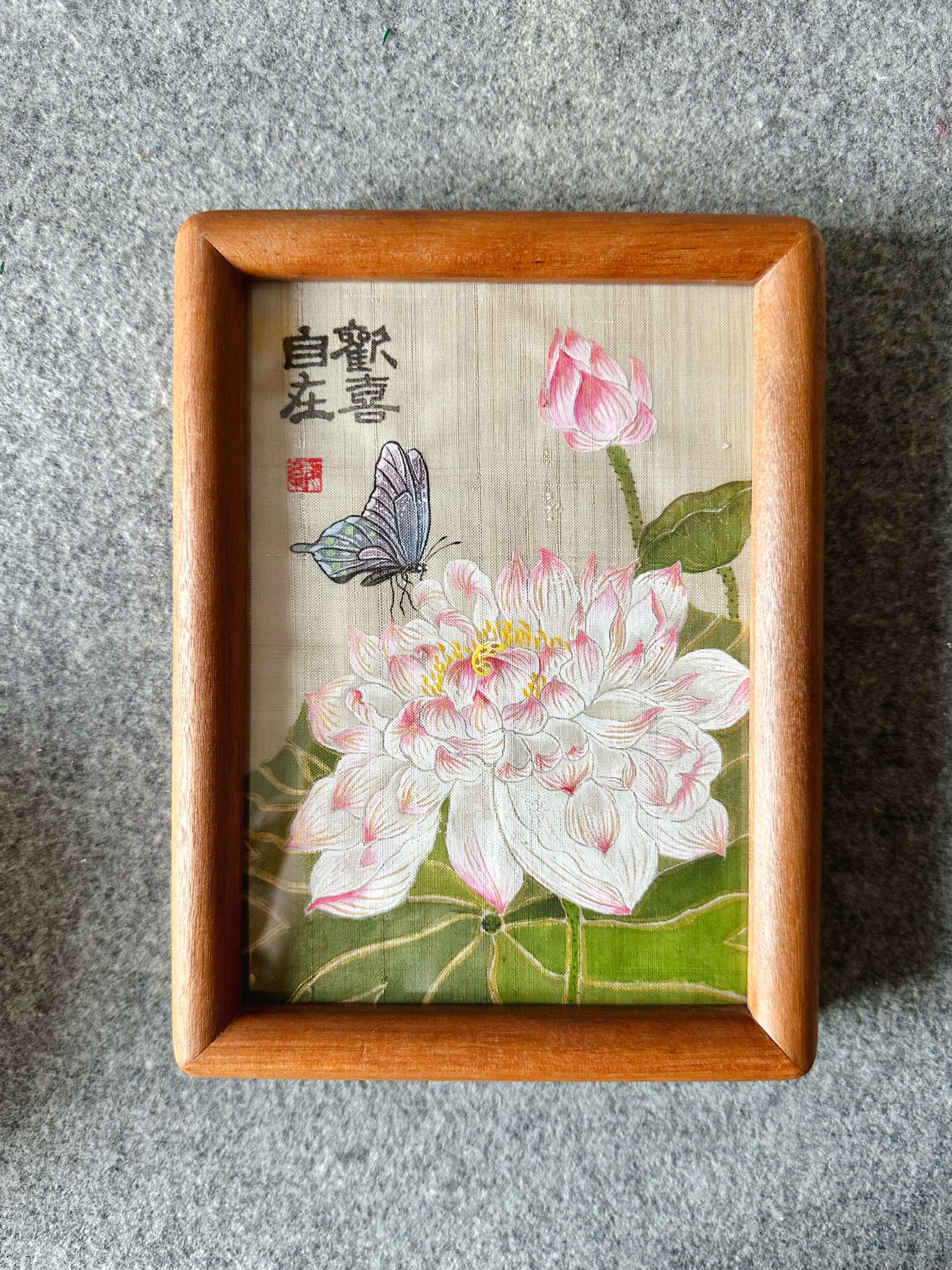 纯手绘国画荷花茶室茶桌摆台书房客厅装饰画摆件伴手礼没骨画摆台图片