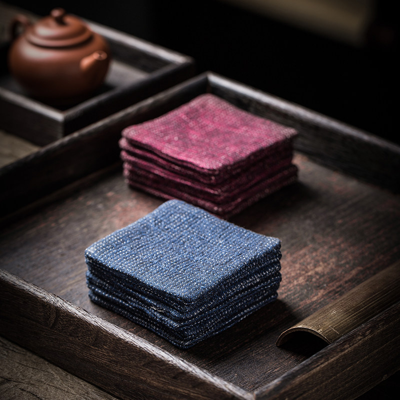 日式    复古禅意棉麻手工植物染茶杯茶道吸水杯垫茶壶防滑隔热垫,餐饮具,茶道/零配,淘宝优惠券,粉丝福利购,淘宝优惠卷