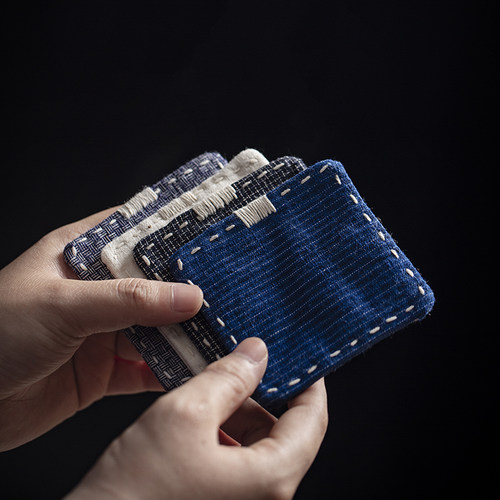 日式手织老布刺子绣双层夹棉杯垫
