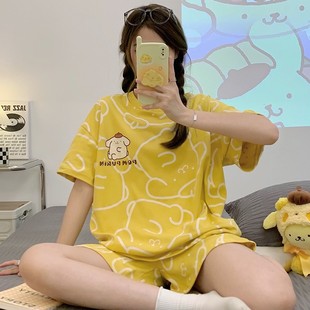 薄款 睡衣女夏季 休闲可爱卡通女士夏天家居服套装 2025新款 棉质短袖