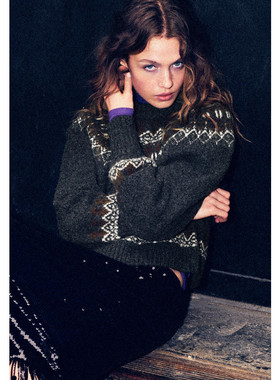 Z 秋冬新款 女装 慵懒风套头圆领菱形纹提花短款毛衣 2983178 807