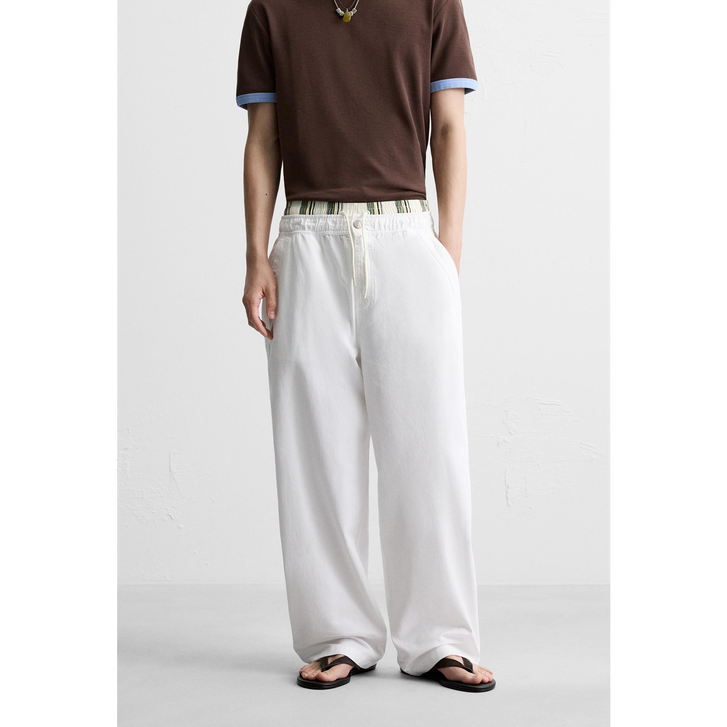 Z 春夏新品男装宽松直筒松紧腰棉质水洗帆布休闲长裤 6917440 250