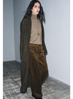 Z秋冬新款女装 羊毛混纺双排扣格纹大衣长款毛呢外套 8491264 716