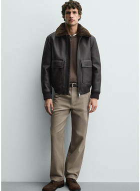 秋冬新款 男装 休闲宽松可拆卸毛拼接皮衣仿皮外套 Z 3548108