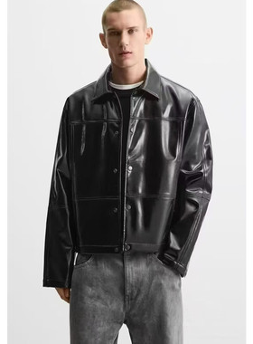 Z 秋季新款 男装 塑胶饰层亮光短款皮衣机车风仿皮外套 5320/505