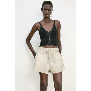 女装 新品 松紧腰宽松直筒裤 亚麻混纺休闲短裤 711 8073423 夏季