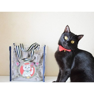 日本杂志通口裕子合作款可爱猫咪透明手拎袋 便当袋 迷你手提袋