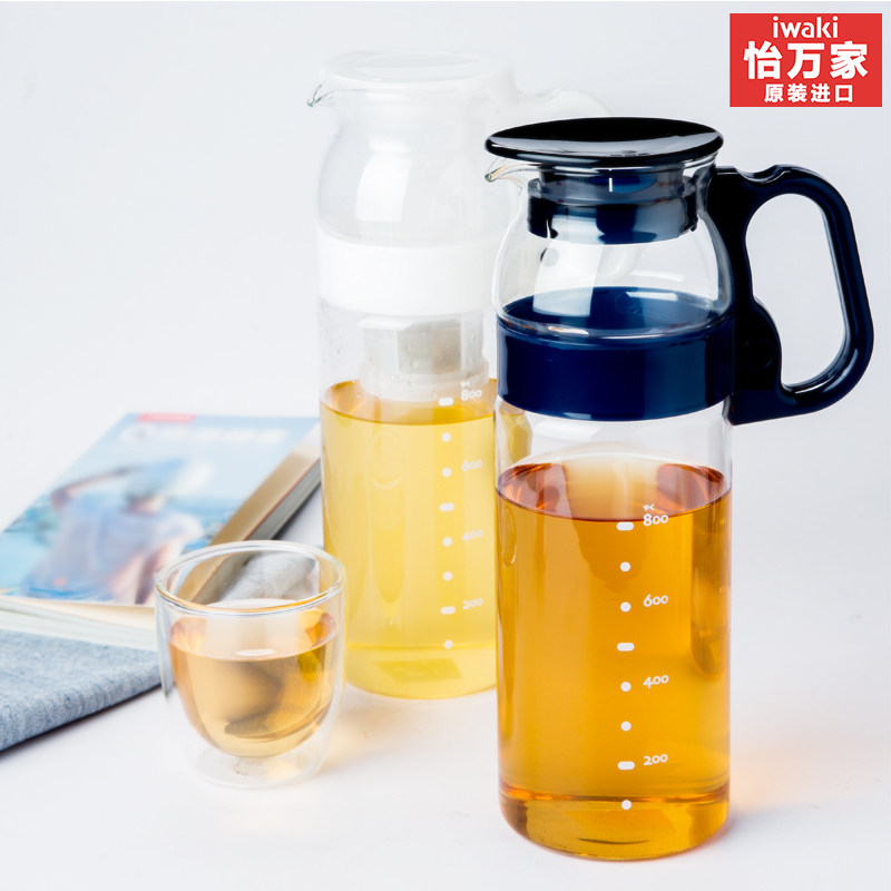 日本iwaki进口耐热玻璃冷水壶杯凉水杯果汁壶可过滤茶壶两个装