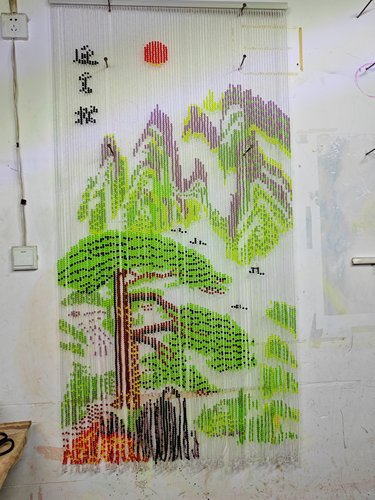 新款浮雕感迎客松手工门帘珠帘挂画墙画书房山水靠山国画酒店中堂